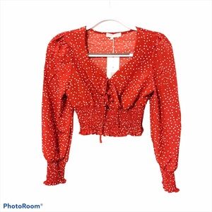 Romwe red polka dot long sleeved crop top blouse size small NWT